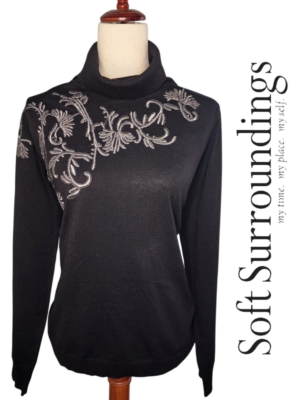 Soft Surroundings Viscoes Blend Embroidered Sweater Large